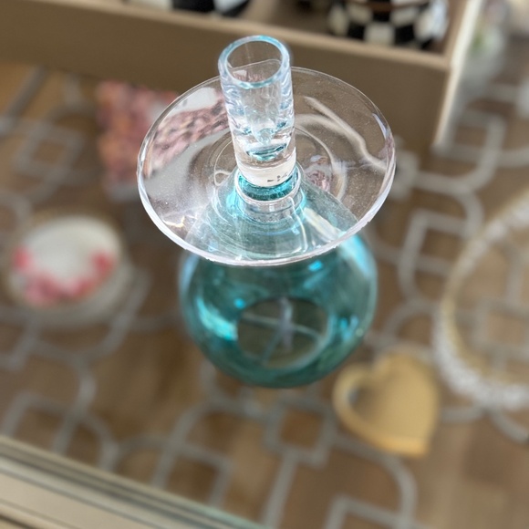 Pasha Bahçe Modern Teal & Clear Glass Candle Holder – Elegant Turkish Home Decor - Picture 4 of 6